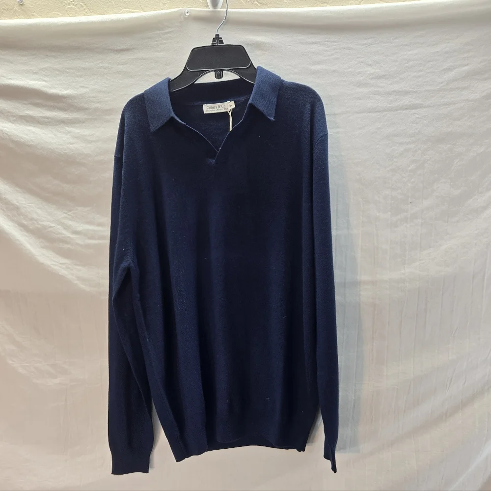 Collars & Co Men's Large Blue Australian Merino Wool Long Sleeve Sweater New